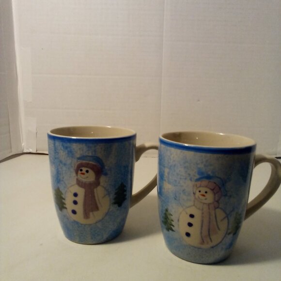 Alco Mug Snowman Christmas Holiday Blue White Lot of 2 - Picture 3 of 12